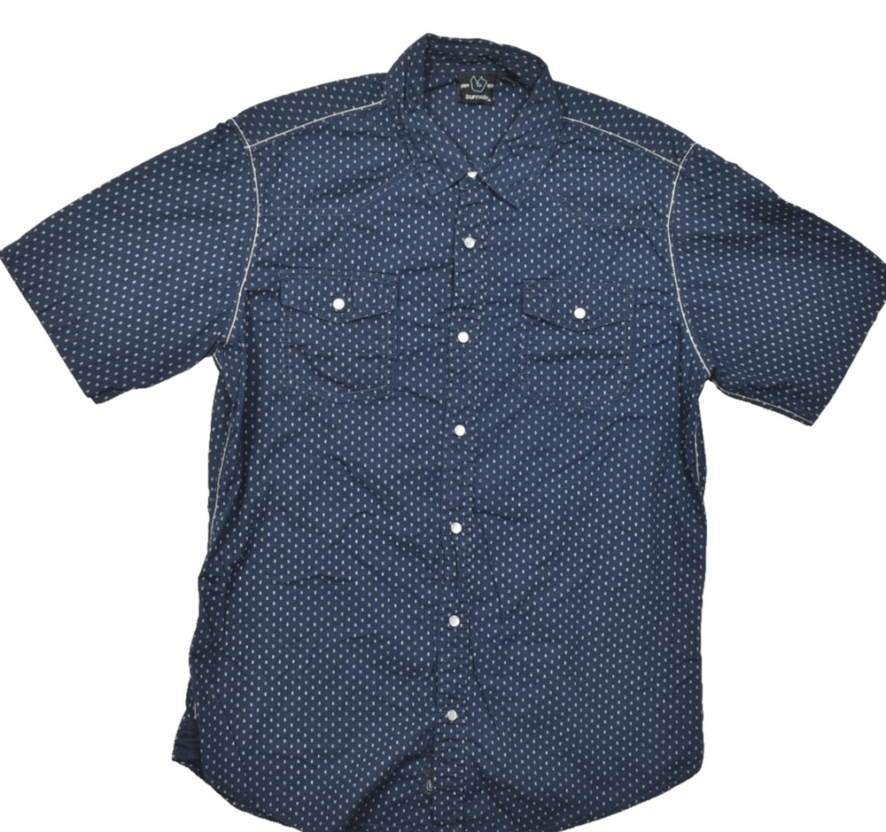 Burnside Mens Large Blue Geometric Print Short Sleeve Button Down Shirt Cotton L
